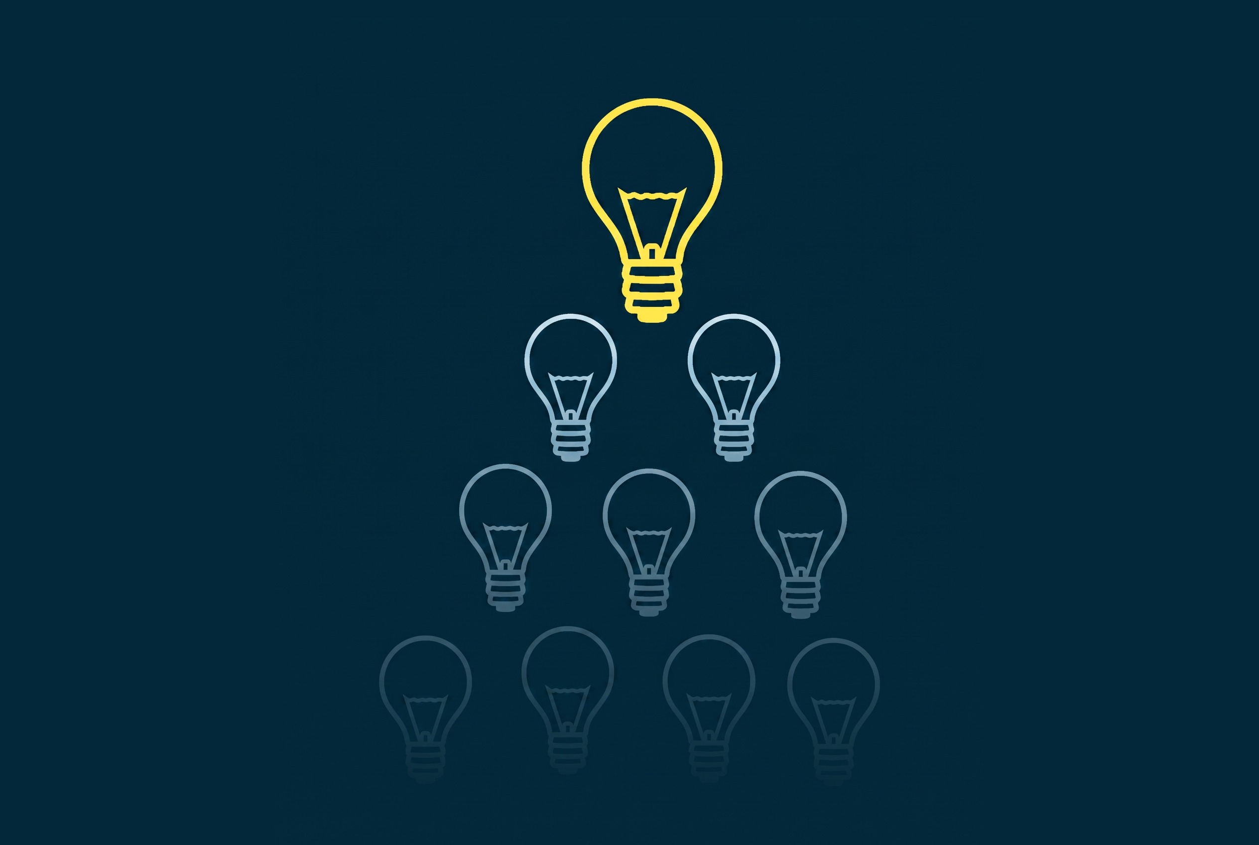 Illustration of a glowing lightbulb leading a pyramid of ideas, representing leadership training programs for managers